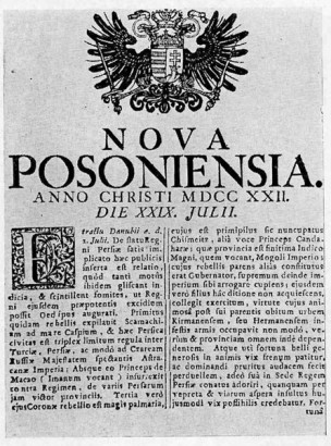Az osztrák sasos Nova Posoniensia 1722. július 29-i száma