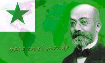Zamenhof az eszperantó zászló előtt