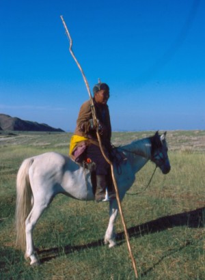 Mongol lovas botospányvával
