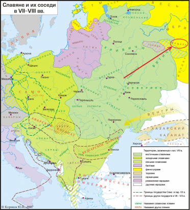 Szlávok a 7-8. században - a térképen jelölve Mescsera