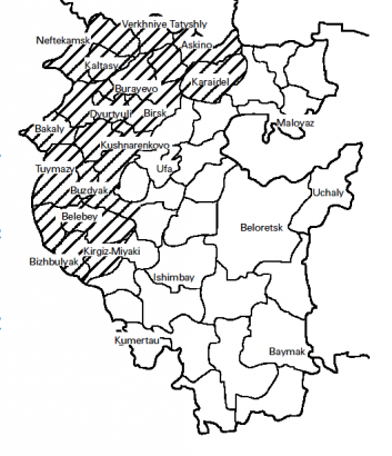 A baskír nyelv északnyugati dialektusának elterjedése