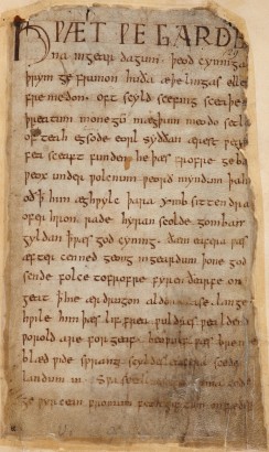A Beowulf első oldala (i. sz. 1000 körüli kézirat)