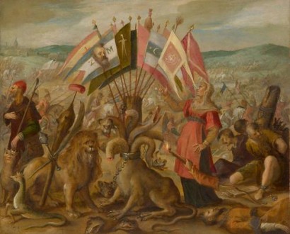 A brassói csata allegóriája, a goroszlói csatában zsákmányolt lobogókkal