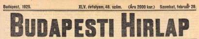 A Budapesti Hírlap 1925. február 28-i számának fejléce