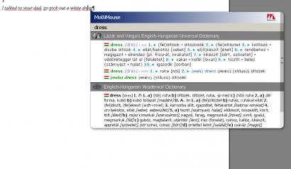 A dress szócikke a két MoniMouse-szótárban