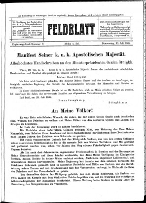 A Feldblatt címlapja, 1914. július 29.