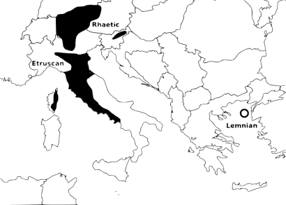 A feltételezett tirén nyelvcsalád nyelveinek területe