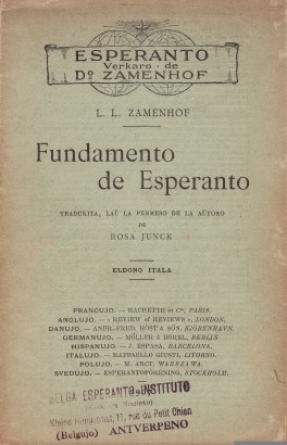 A Fundamento de Esperanto olasz kiadásának címlapja 1907-ből