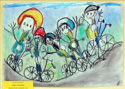 A guruló család. 5 éves óvodás kisfiú díjazott rajza egy 2008-as szombathelyi rajzpályázaton