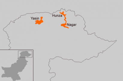 A három észak-pakisztáni völgy, ahol a burusók élnek.