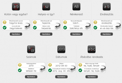 A helyesiras.mta.hu portál moduljai