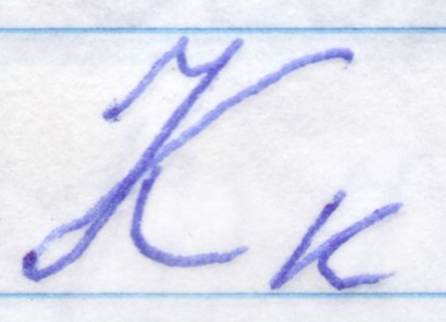 A „k” kézírással, ahogy Lettországban tanítják