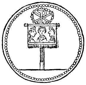 A Khí-Rhó I. Konstantin zászlóján egy régi ezüstérméjén