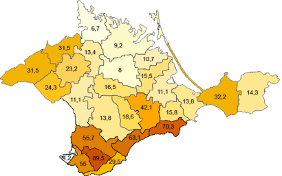 A krími tatárok aránya 1939-ben a Krím-félszigeten
