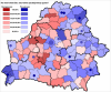 A lakosság otthon , családi körben használt nyelve (piros: belorusz, kék: orosz)