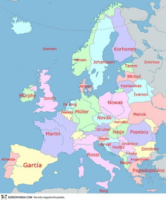 A leggyakoribb családnevek Európa országaiban