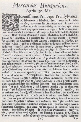 A Mercurius Hungaricus 1705. júniusi száma, májusi hírekke