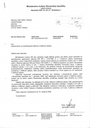 A minisztériumi felszólítás szövege - szlovákul