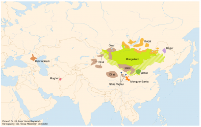 A mongol nyelvek földrajzi elhelyezkedése