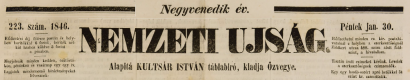 A Nemzeti Ujság 1846. január 30-i számának fejléce