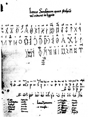A Nikolsburgi ábécé. Sándor Klára szerint valószínűleg Mátyás kezében is megfordult
