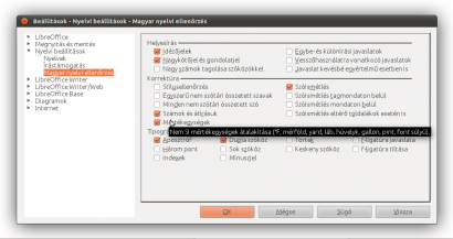 A nyelvi ellenőrzés beállításai a LibreOffice-ban