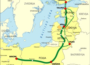 A Rail Baltica tervezett útvonala