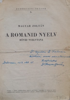  A romanid nyelv rövid nyelvtana című kötet 1958-ból