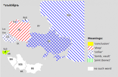 A sklep [szklep] jelentése különböző szláv nyelvekben