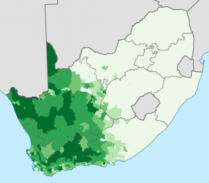 A „színes” népesség elterjedése Dél-Afrikában – 2011
