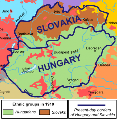 Az 1910-es etnikai viszonyok a Szlovákia és Magyarország közti trianoni határ viszonylatában