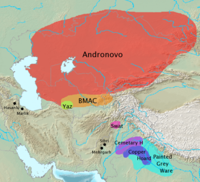 Az Andronovói kultúra területe az orosz Wikipédia szerint