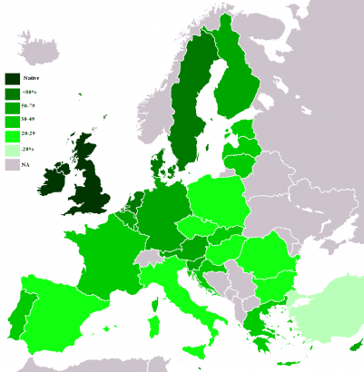 Az angol nyelv ismerete az EU-ban (és Törökországban)