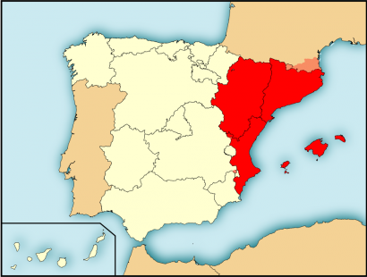 Az aragon korona területei a mai Spanyolország térképén