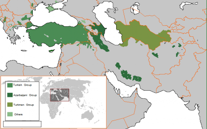 Az oguz nyelvek sematikus térképe