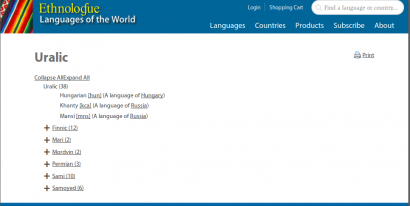 Az uráli nyelvek az Ethnologue honlapján