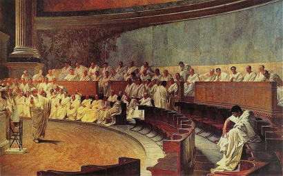 Cicero Catalina elleni beszéde a szenátusban. Cesare Maccari, 1889