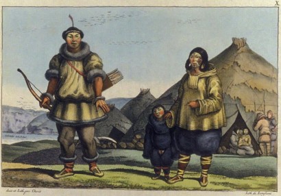 Csukcs család a Bering-szorosnál, Louis Choris ábrázolásában 1816-ból