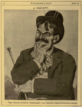 Egy igaz magyar„hazaffy” a Borsszem Jankó karikatúráján (1906)
