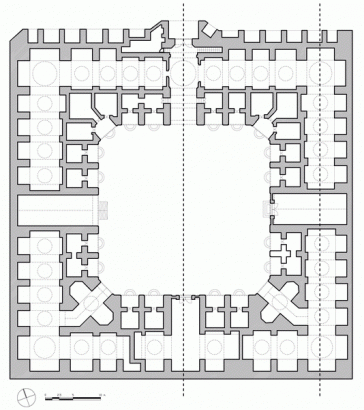 Egy iráni – a Szafavida-korból származó (1501–1736) – karavánszeráj alaprajza