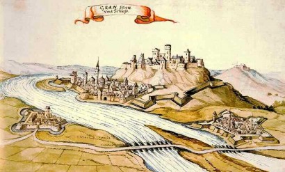 Esztergom és környéke egy 1664-es vízfestményen. A törökök 1543-ban foglalták el