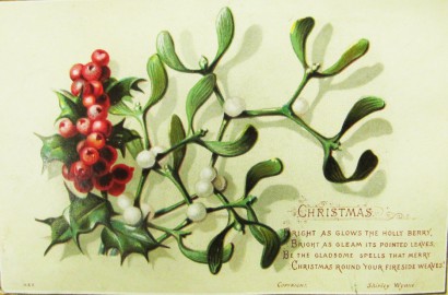 Fagyöngy egy ír karácsonyi képeslapon (1880 körül)