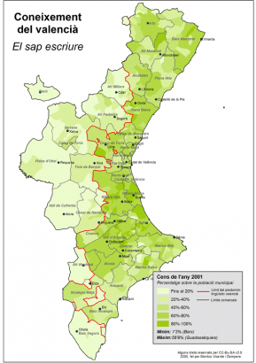 Hol és milyen arányban képesek írni valenciaiul – egy 2001-es felmérés alapján