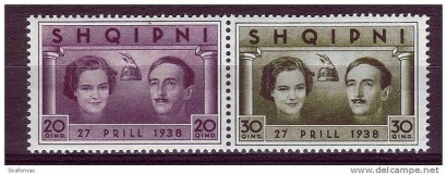 I. Zogu és Apponyi Géraldine 1938. április 27-én megtartott esküvőjének tiszteletére kiadott emlékbélyeg