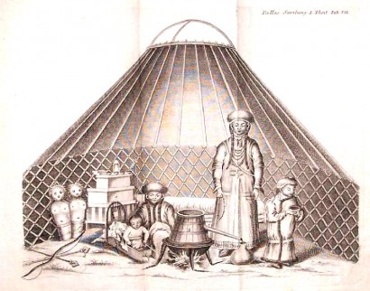 Kalmük család jurtája a 18. században 