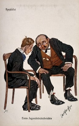 Konzultáció – orvossal. Carl Josef 1930 körül készült karikatúráján