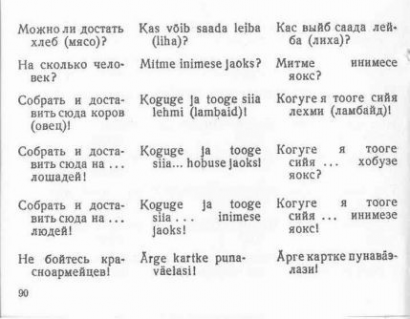 Lehet kenyeret (húst) szerezni? Hány emberre? Gyűjtsék össze és hozzák ide a teheneket (juhokat)! Gyűjtsenek össze és hozzanak [enni] … lónak! Gyűjtsenek össze és hozzanak [enni] … embernek! Ne féljenek a Vörös Hadsereg katonáitól!