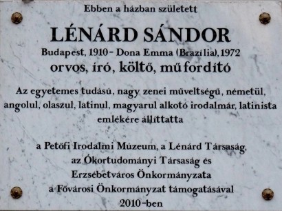 Lénárd Sándor emléktáblája – Budapest, Erzsébet krt. 23.