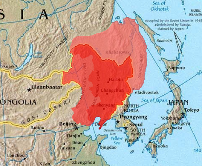 „Mandzsúria kiterjedése háromféle meghatározás szerint” (Wikipédia: Mandzsúria)