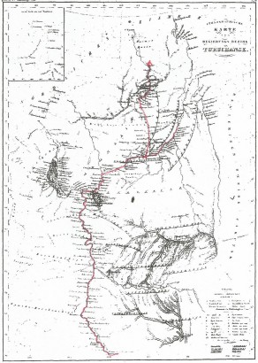 Middendorff térképe a Tajmir-félszigetről (az útvonal bejelölésével)